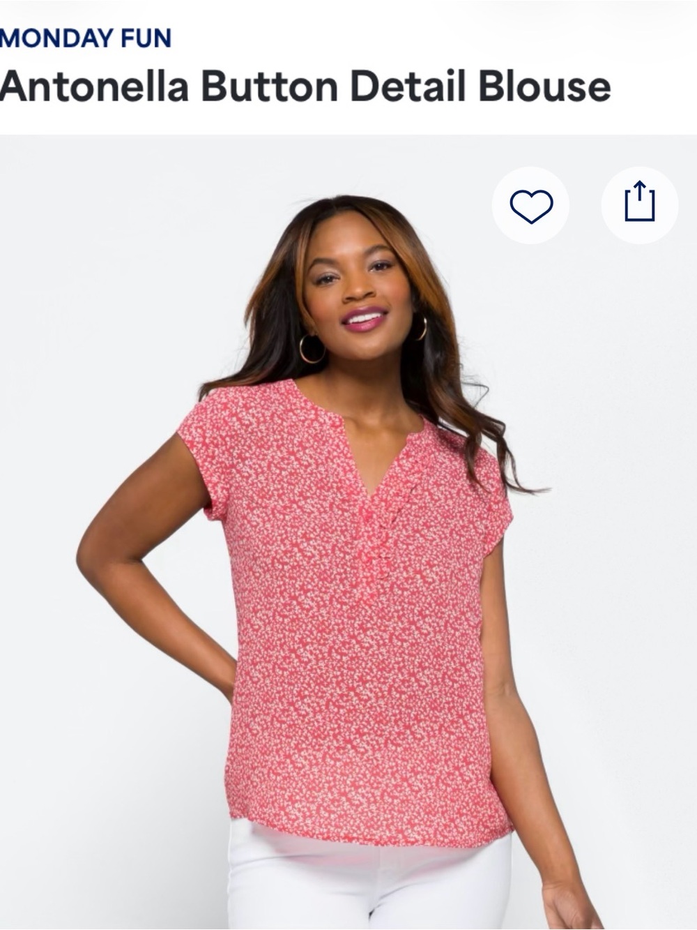 Cap-Sleeve Pink Floral Split-Neck Blouse